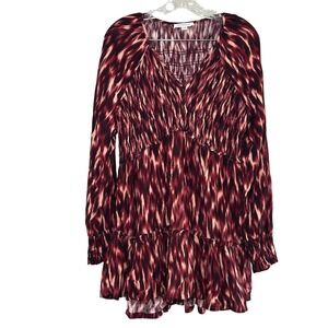 beachlunchlounge Women's L Dress Abstract Print Smocked V Neck boho fun career